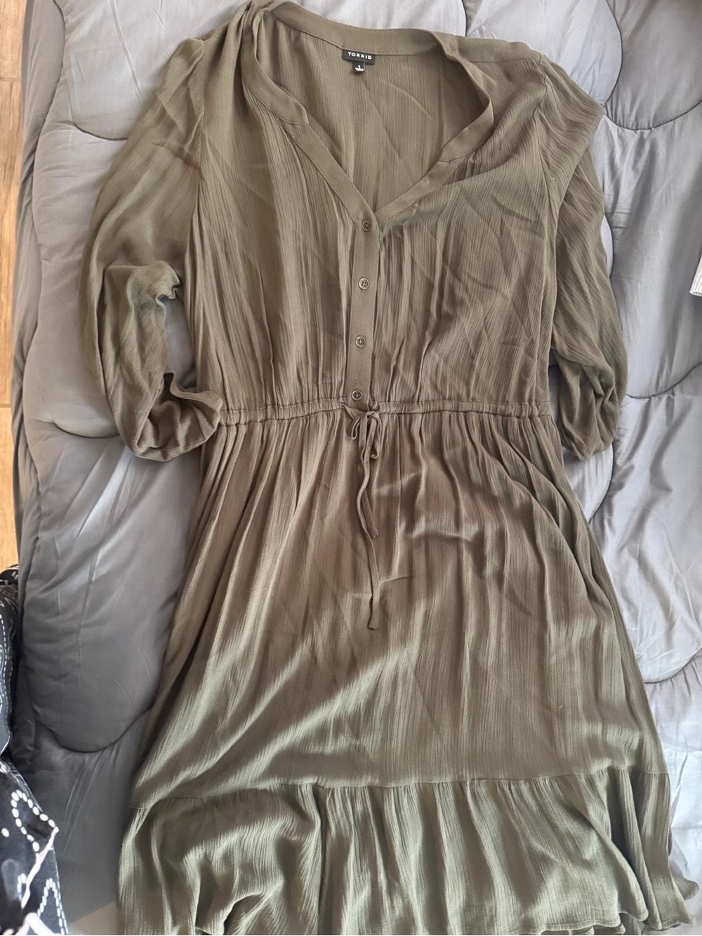 torrid olive button-front drawstring tunic dress